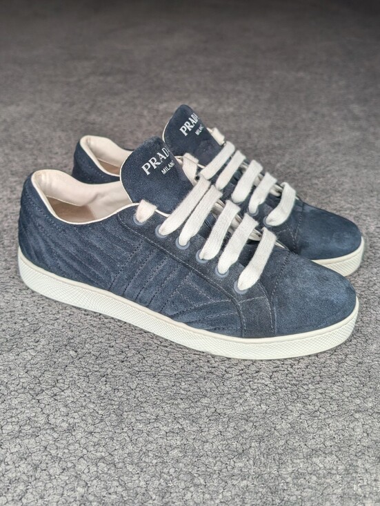 Prada Shoes - Prada Quilted Suede Lace-Up Sneaker Navy Blue Women's 7